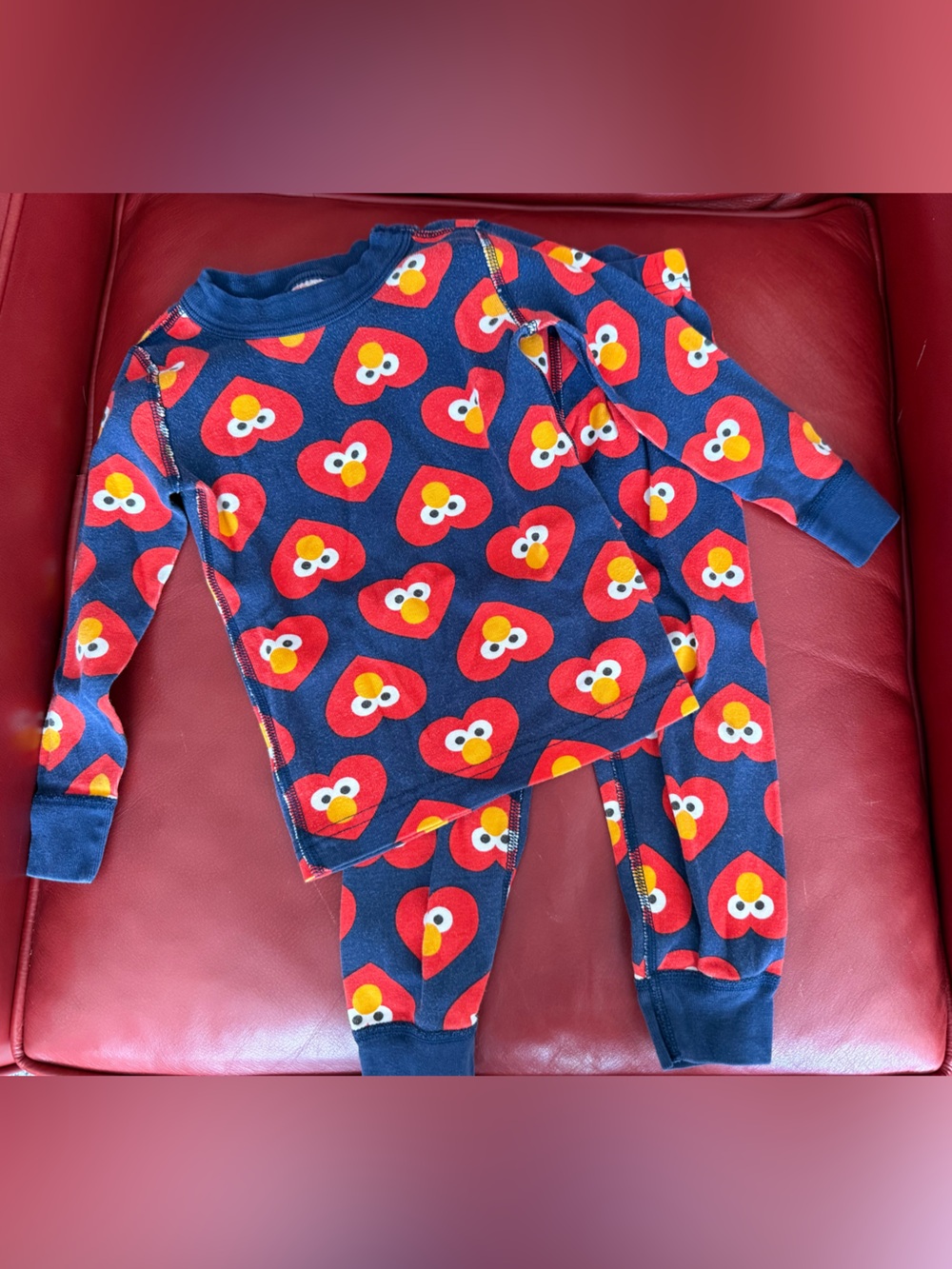 Hanna Andersson 3T Sesame Street Navy and Red Elmo Heart Pajama Set